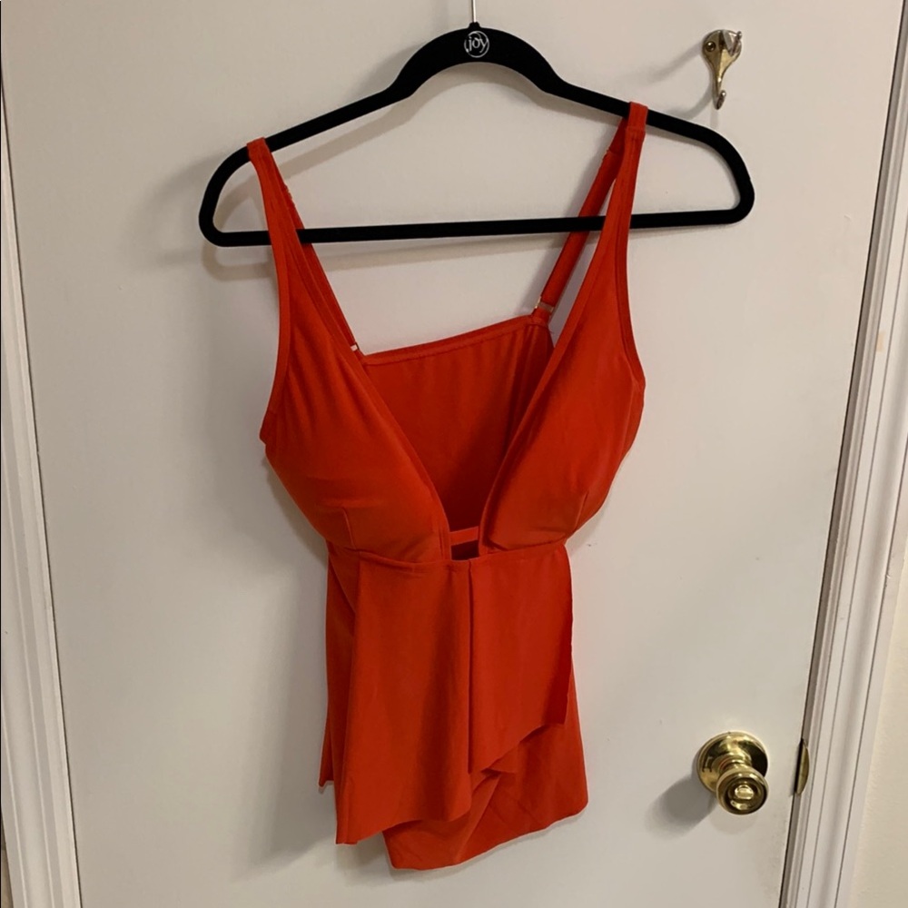 Vibrant Red Asymmetrical Cut Out Swim top in size 12